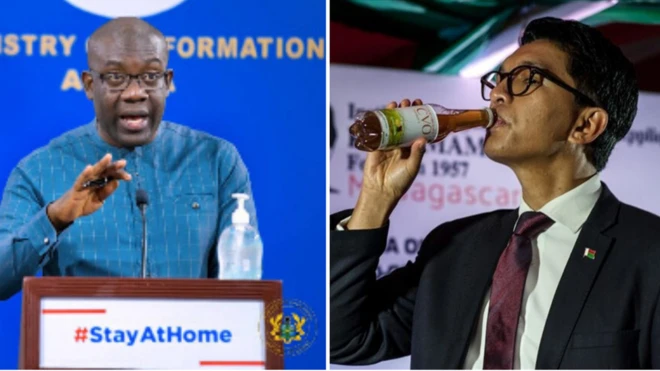 Ghana Informationa Minster (left) and Madagascar president