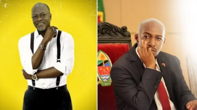 ቀልደኛው ኢድሪስ ሱልጣን እና ፕሬዘዳንት ጆን ማጉፉሊ ፊታቸው ተቀያይሮ የሚያሳየው ፎቶግራፍ