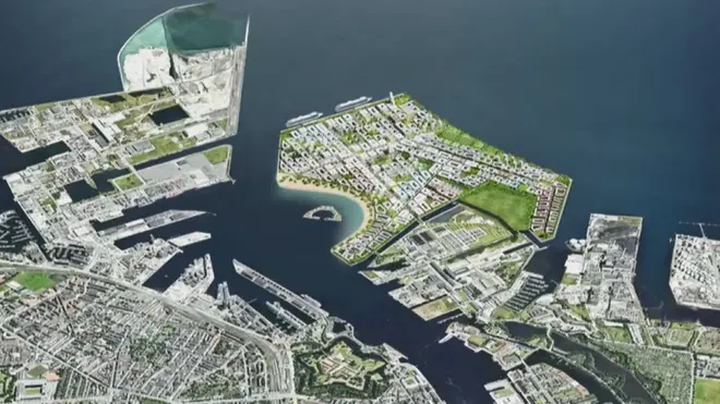 What the new island of Lynetteholm, off Copenhagen in Denmark, would look like