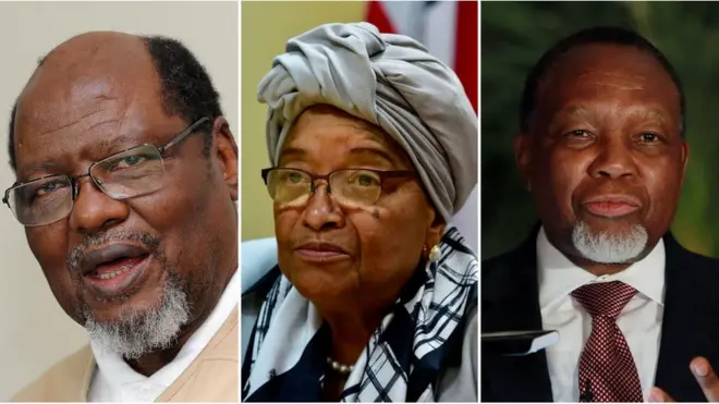 ከግራ ወደ ቀኝ፤ የቀድሞውን የሞዛምቢክ ፕሬዝዳንት ዮአኪም ቺሳኖ፣ የቀድሞዋ የላይቤሪያ ፕሬዝዳንት ኤለን ሰርሊፍ ጆንሰንና የደቡብ አፍሪካ የቀድሞ ፕሬዝደንት ጋሌማ ሞትላንቴ