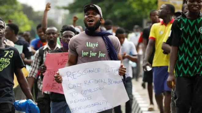 Sunday saw more protests, such as this one in Lagos