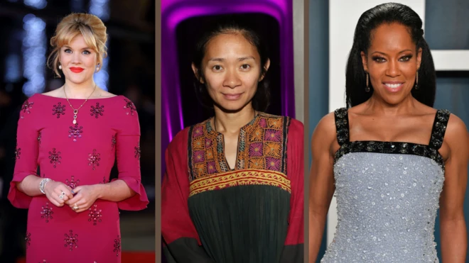 Left-right: Emerald Fennell, Chloe Zhao and Regina King