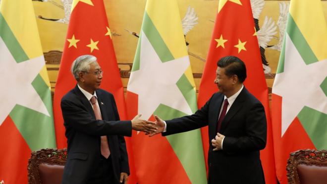 缅甸总统吴廷觉和中国国家主席习近平