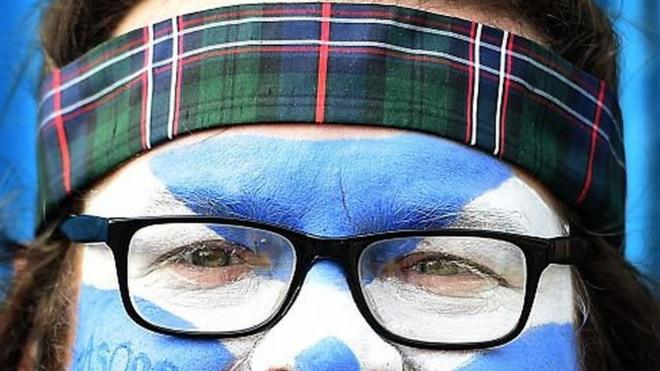 Man with Scottish flag on his face