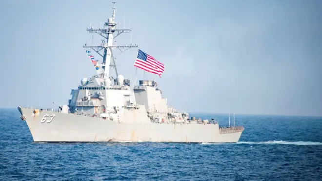 这是特朗普政府上台后，美国军舰第二次进入中国声称拥有主权的争议岛礁巡航（美国海军"斯坦塞姆"号导弹驱逐舰资料照片）。