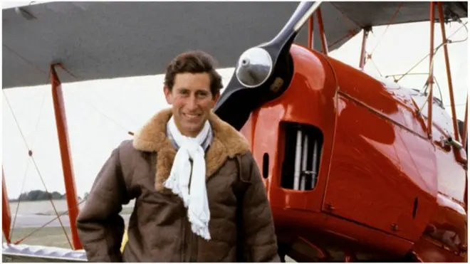 Prince of Wales in a Biggles-style flying outfit at RAF Benson