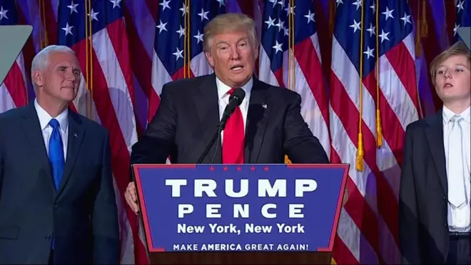 الرئيس الأمريكي الجديد يتعهد في خطاب النصر بـ"التعامل بنزاهة مع كل الدول"، مضيفا، أنه سيكون رئيسا لكل الأمريكيين.