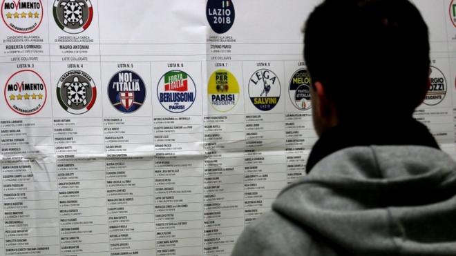 A man looks at candidate list in Rome on 4 March