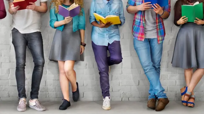 Students with books