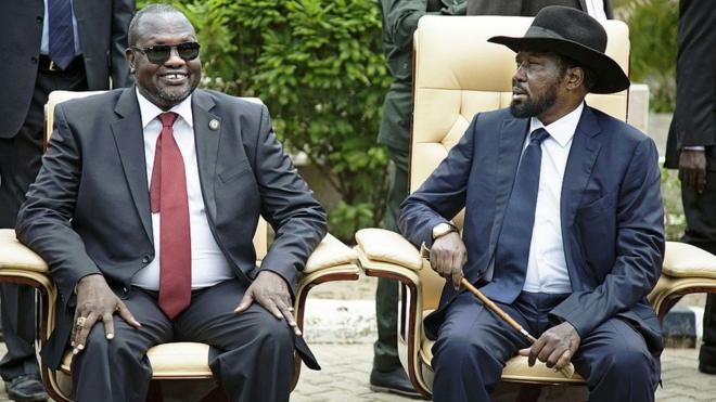 L'ancien premier vice-président Riek Machar et le président Salva Kiir en 2016 (illustration).