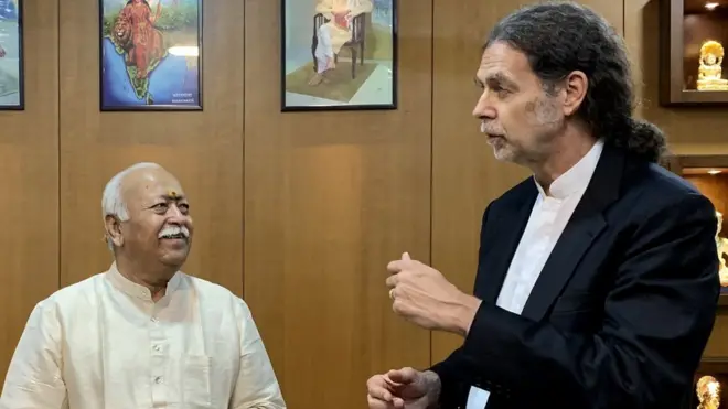 जर्मन के राजदूत वॉल्टर जे लिंडनर मोहन भागवत के साथ