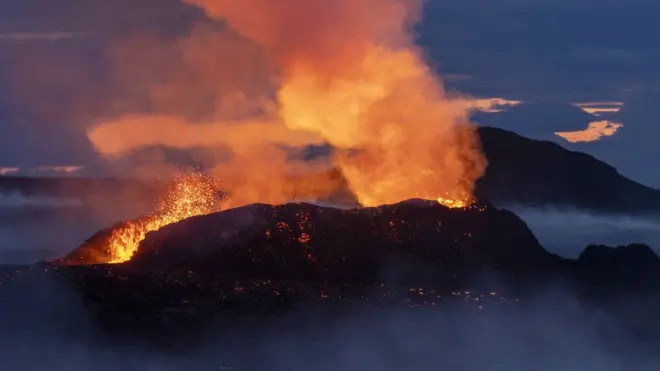 Fagradalsfjall volcano spews lava after an eruption ion 16 July