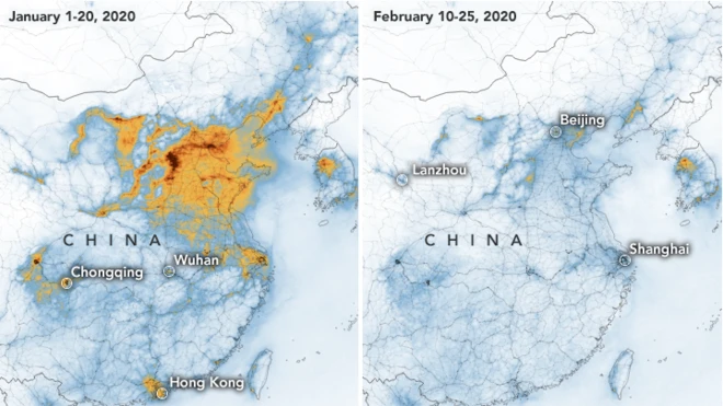 Imagenspoker cenasatélite mostram China antes e depois do surtopoker cenacoronavírus