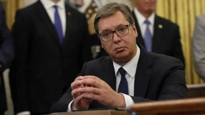 Президент Сербии Александр Вучич во время встречи с Трампом