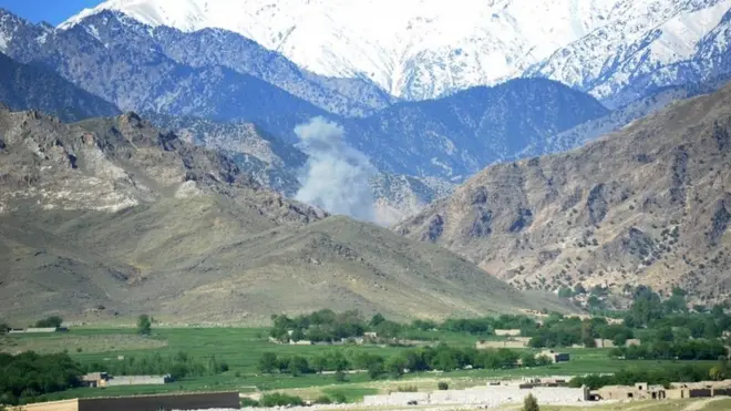 A general view of the mountainous area where the US on 13 April dropped a GBU-43 Massive Ordnance Air Blast (MOAB
