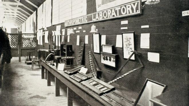 معمل فرانسيس غولتون الأنثروبومتري (علم القياسات البشرية) بمعرض الصحة الدولي بمتحف ساوث كينزينغتون بلندن 1884-1885