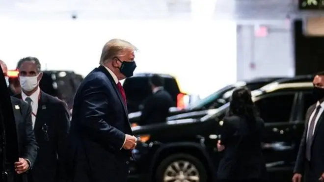 US President Donald Trump arrives at the New York Presbyterian Hospital to visit his younger brother Robert Trump in New York City