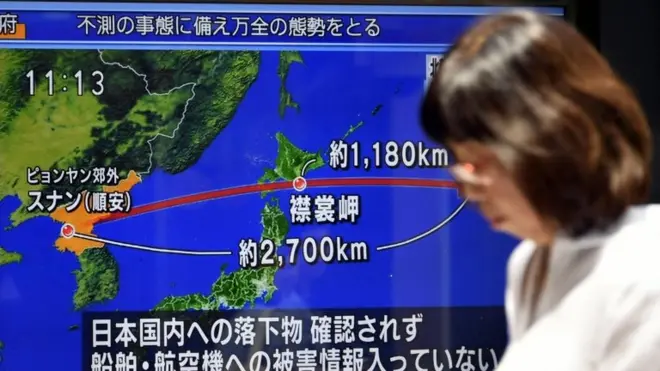 El misil cayó a 1.180 km al este de Hokkaido.