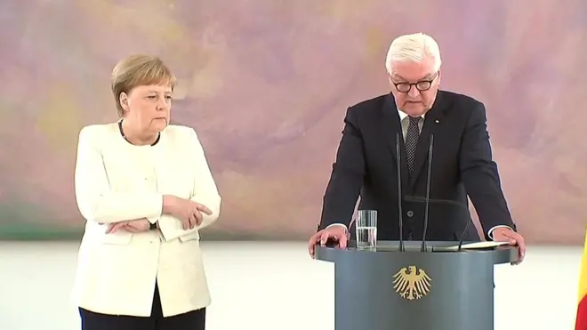 مرة أخرى ظهرت المستشارة الألمانية أنغيلا ميركل وهي ترتعش ومكتبها يؤكد أنها بصحة جيدة