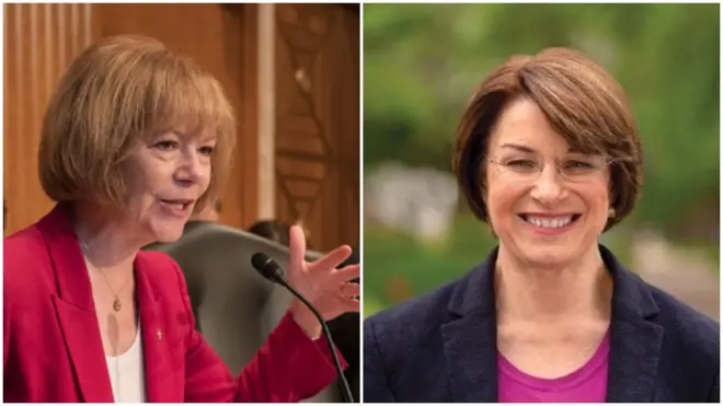 Senaataroota lamaan dhimma Itoophiyaa irratti xalayaa barreessa Tiinaa Ismiiz (B) fi Amiiy Kiloobichaar (M