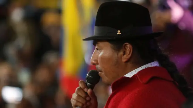 Leonidas Iza, presidente de la Confederación de Nacionalidades Indígenas de Ecuador (Conaie), que lideró las protestas.