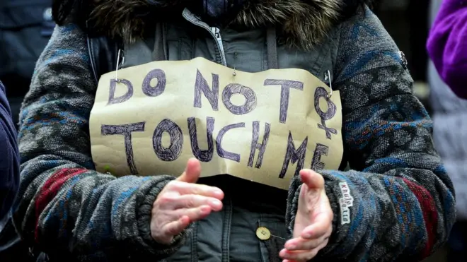 A flashmob gather in front of Hauptbahnhof main railway station to protest against the New Year's Eve sex attacks on 9 January 2016 in Cologne, Germany