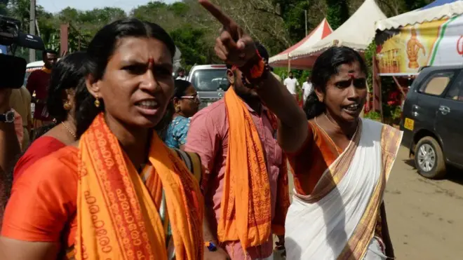 శబరిమలలో ఆందోళనకారులు