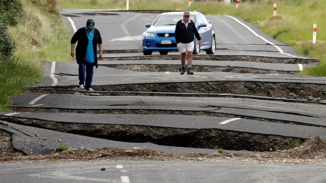 The first earthquake warped and cracked a highway on the South Island
