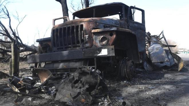 Destroyed Russian military vehicle near Chernihiv