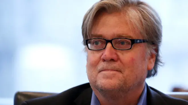 Stephen Bannon, pictured during a meeting at Trump Tower in New York, US, on 20 August 2016