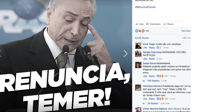 Página no Facebook do Movimento Brasil Livre pede renúncia do presidente Michel Temer