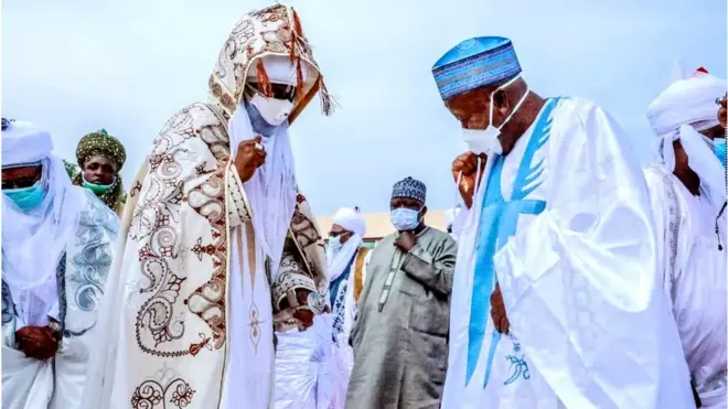 Kano State govnor Umar Ganduje and im deputy Nasiru Gawuna for Kano eid prayer