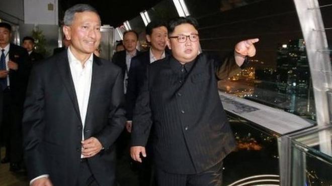 Kim Jong-un (right) in Singapore. Photo: 11 June 2018