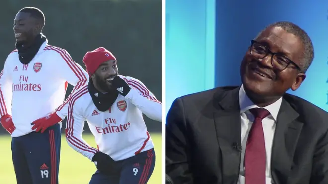 Awọn agbabọọlu Arsenal ati Aliko Dangote