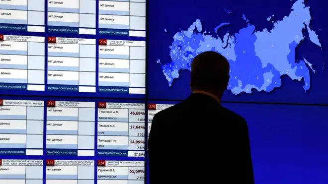 Мужчина на фоне экрана с предварительными итогами выборов в воскресенье