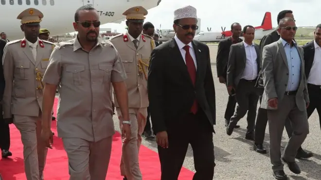 Madaxweyne Farmaajo oo Dr Abiy kusoo dhaweynayo Muqdisho