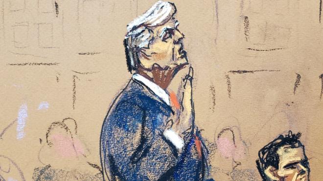 Donald Trump in the courtroom seen in a sketch