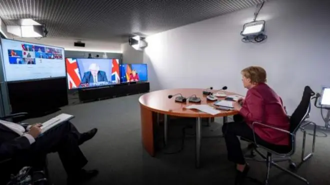 Toplantı Almanya Başbakanı Angela Merkel'in ofisinden böyle görüntülendi