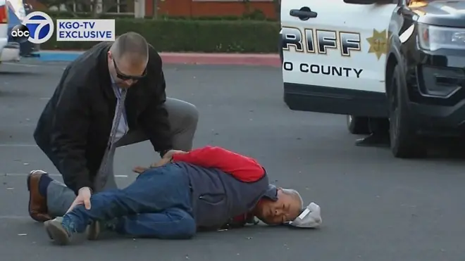 Arrest of suspect in Half Moon Bay shootings, 23 Jan 23 (pic: ABC Affiliate KGO via Reuters)