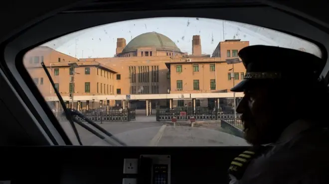 A view of the station from a train's cockpit