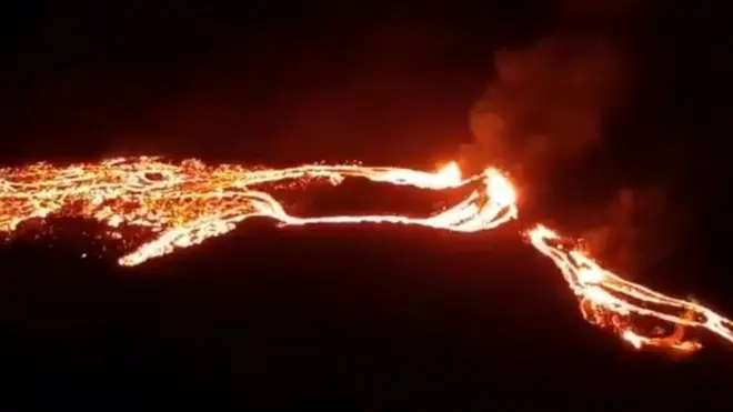 Lava flows after a volcanic eruption at Fagradalsfjall, Iceland. Photo: 19 March 2021