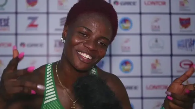 Nigerian athlete Oluwatobiloba Amusan on Thursday win di women 100m hurdles with 12.86 seconds for di African Senior Athletics championship wey dey happun for Asaba.