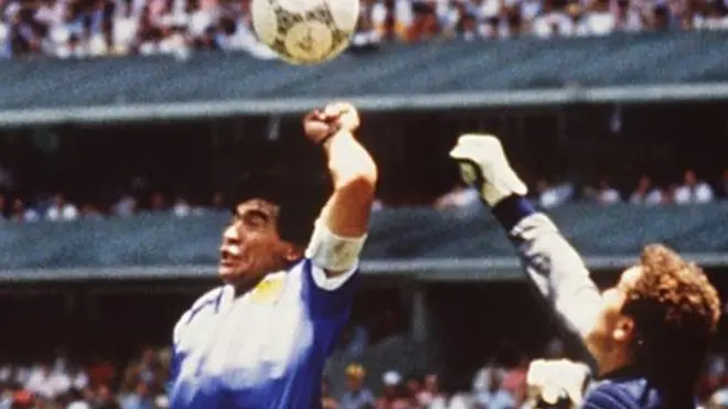 Diego Maradona and Peter Shilton