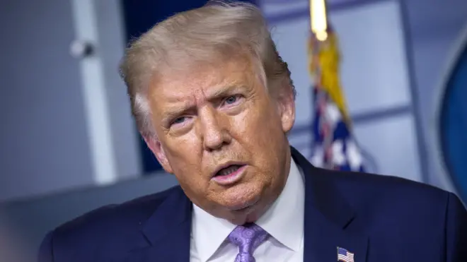 US President Trump speaks during a news conference on 05 August 2020