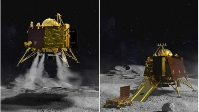 चंद्रयान 2 के विक्रम लैंडर की सॉफ़्ट लैंडिंग और उससे प्रज्ञान रोवर को उतारे जाने का चित्रण