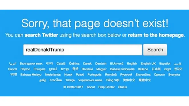 Cümə axşamı günü Trump-ın hesabına daxil olanlar "Üzr istəyirik bu səhifə mövcud deyil!" xəbərinə rast gəliblər.