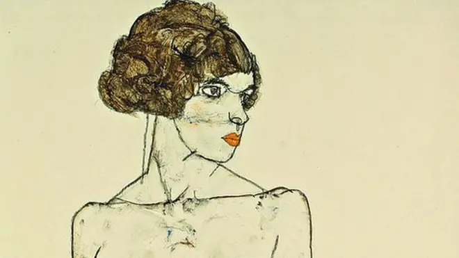 Ella, sin nada que la cubra. "Mujer desnuda con medias naranja", © WienTourismus-Wien Nord