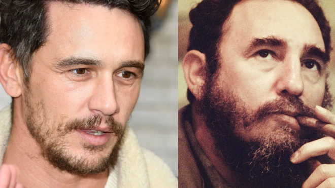El parecido físico de James Franco (izquierda) con Fidel Castro es notable.