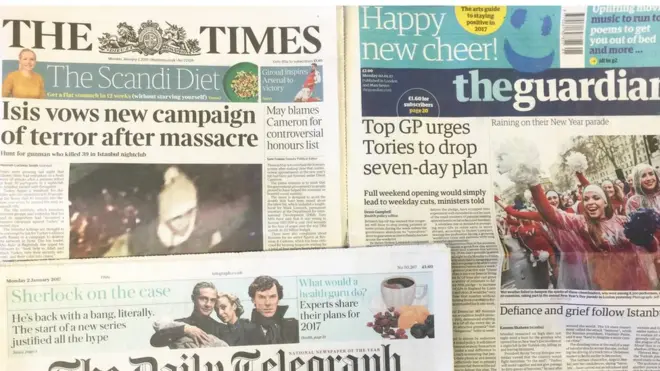 英國報紙周一（1月2日）關注發生在土耳其的恐怖襲擊