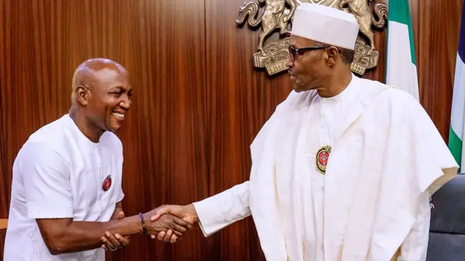 President Muhammadu Buhari recieve Governor-Elect of Bayelsa State, David Lyon for State House on Monday.